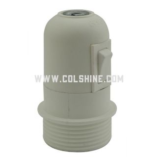 E27 plastic lamp holder with switch, semi-thread, with a ring